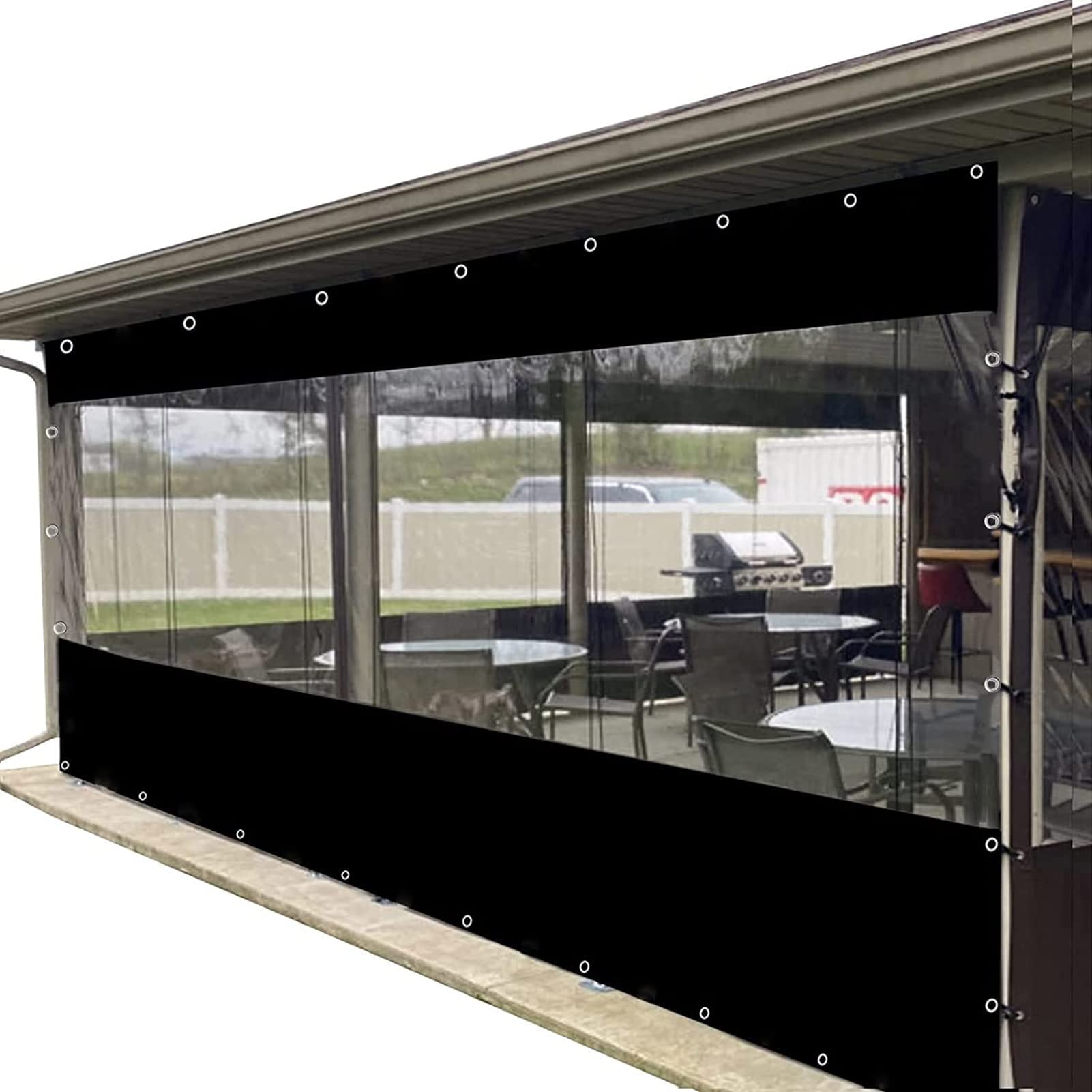 Waterdichte zijpanelen voor pergola doorzichtige plastic gordijnen voor buiten met oogjes 0,5 mm PVC voor alle seizoenen, Antraciet (Kleur