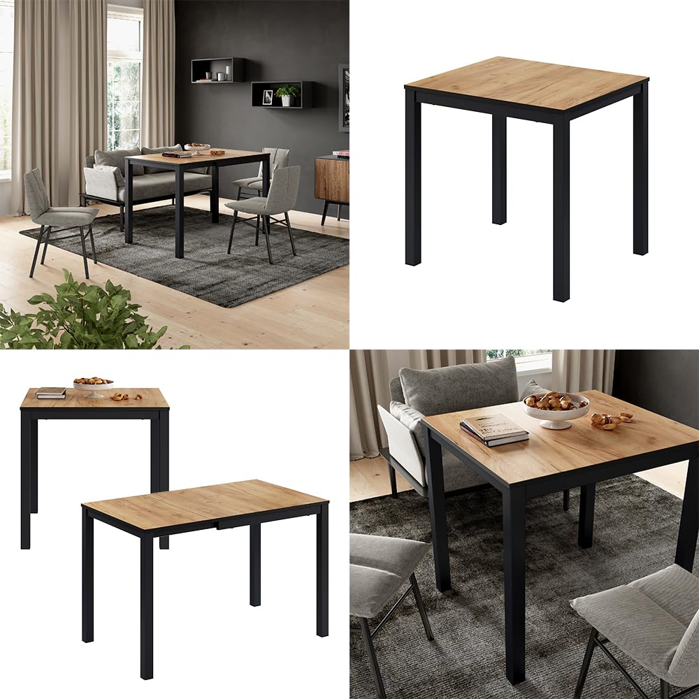 Vicco Esstisch Granny, Eiche/Anthrazit, 80-120 x 70 cm ausziehbar, mit Ausziehfunktion für Variable Tischlängen