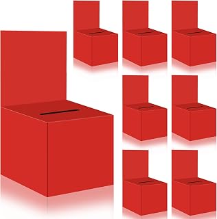 8 Pcs Raffle Boxes Cardboard Box with Slot for Ticket and Removable Header, 6 x 6 x 6 Inch Ballot Box Donation Box Charity Box for Collecting Business Card Voting Contest (Red, 8 PCS)