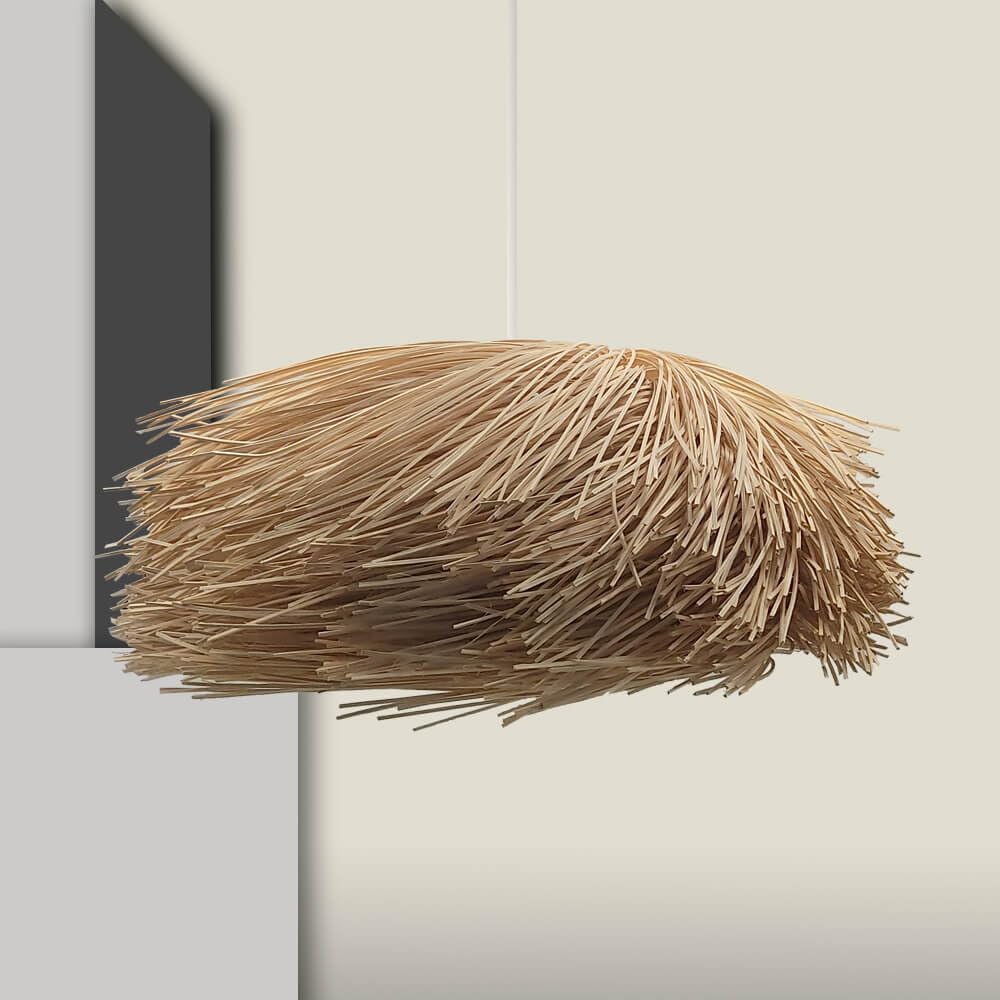 FactorLED Lámpara Colgante de Rattan, Casquillo E27, estilo Natural Nórdico, Altura Regulable, Luz Decorativa Vintage para Techos de comedor, dormitorio, cocina y salón (PERAK)