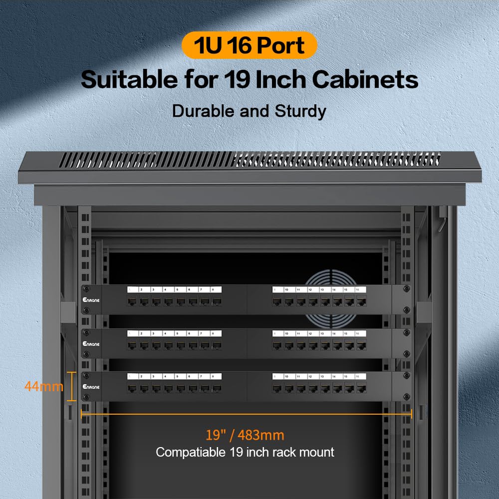 Panneau de brassage 16 ports Cat6 Keystone RJ45 Panneau de brassage réseau UTP 1U avec gestion intelligente des câbles (pas d'attache de câble nécessaire) pour montage en rack de 48,3 cm
