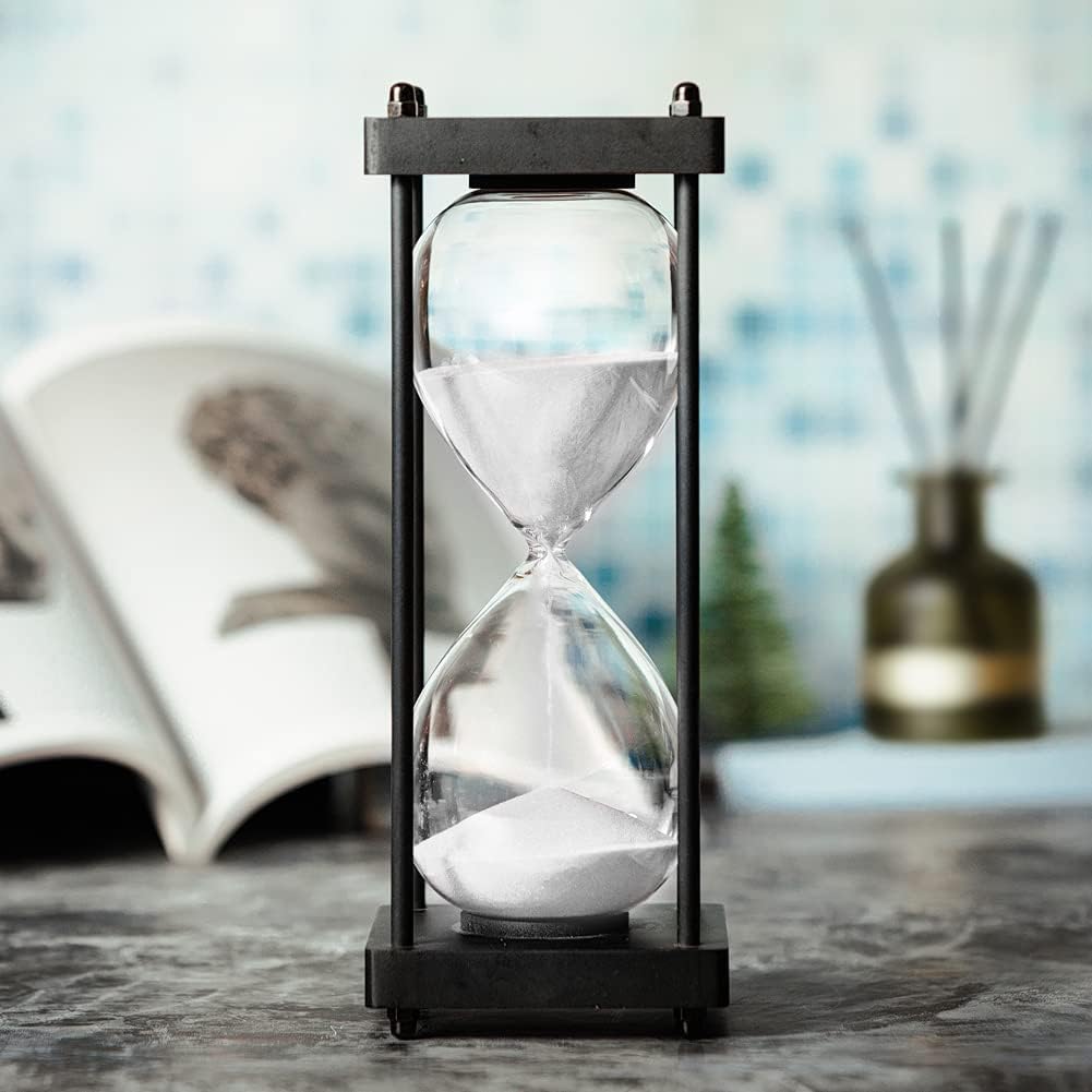 Hourglass Timer 60 Minute, Black Wooden Frame Decorative Sand Timer (Black Sand, Large Size)