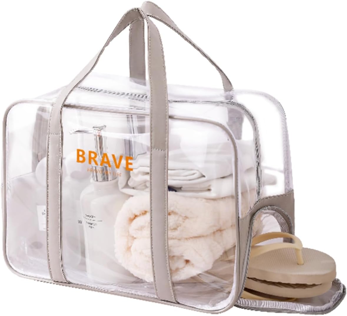 Large Waterproof PVC Clear Toiletry Bag for Women - Beach, Swim, Gym, Makeup, Cosmetic, Travel Accessories Tote Organizer (Grey)