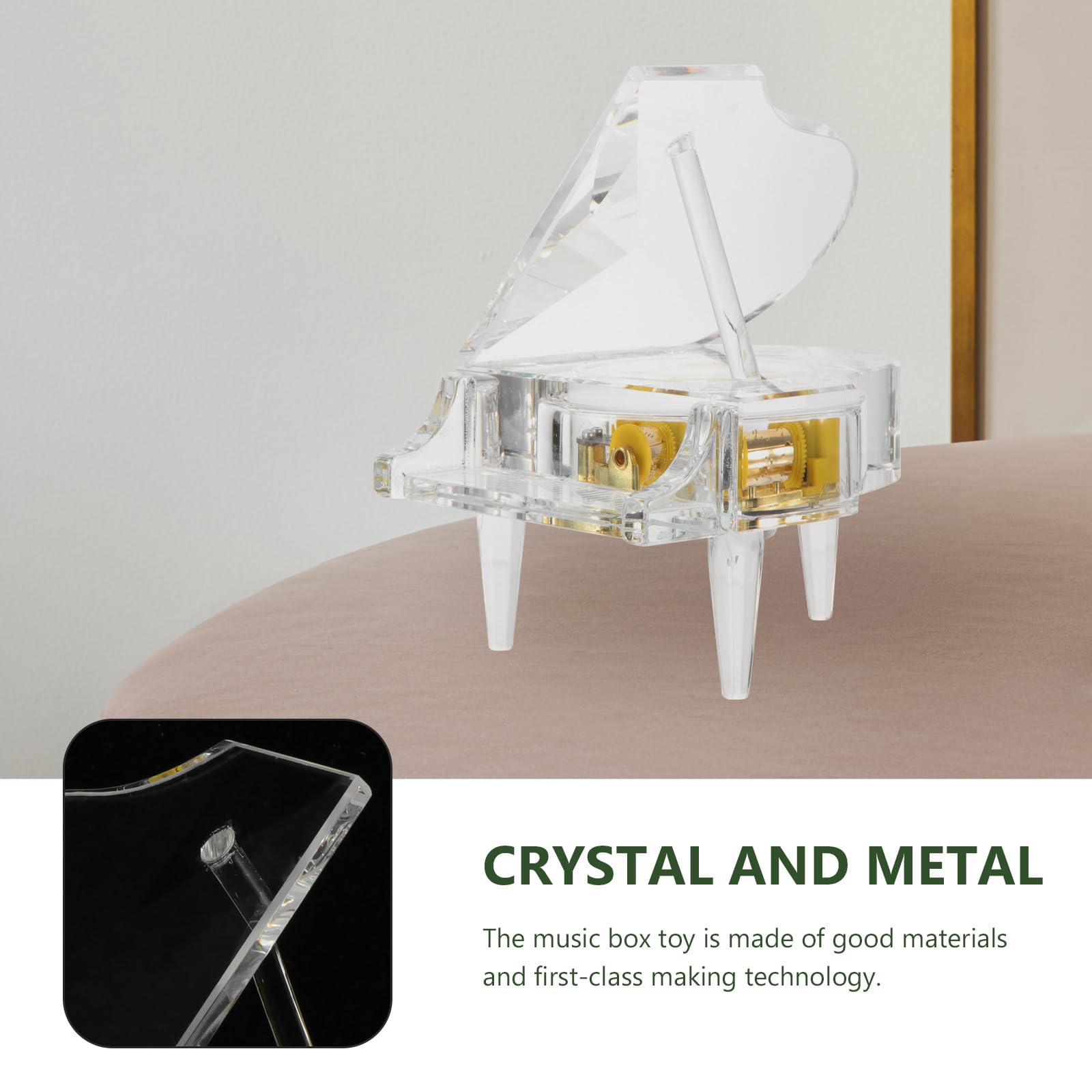 POPETPOP Caja de Música Piano Transparente de Cristal, Mini Caja Musical Decorativa, Funcional y Compacta para Escritorio, Obsequio Infantil y Decoración de Hogar, Tamaño Pequeño