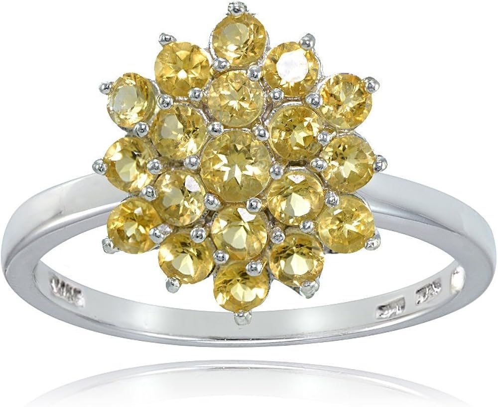 Ice Gems Anillo de plata de ley con flor de citrino auténtica