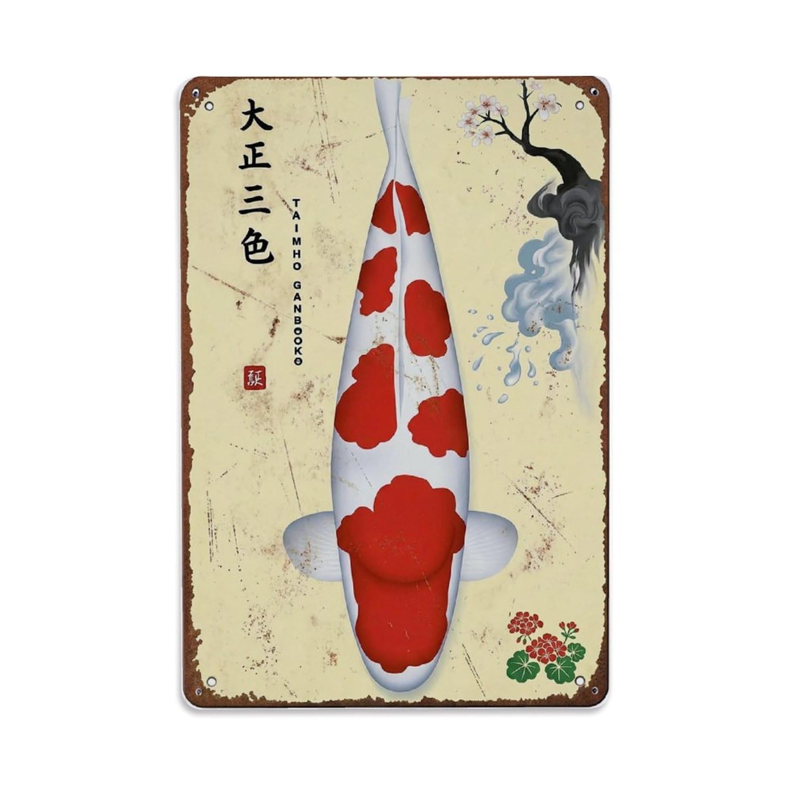 Peaceful Pond Koi Metal Tin Sign Plaque Wall Decor for Cafe, Club Bar, Office, Home Garden Metal Poster 8x12Inch