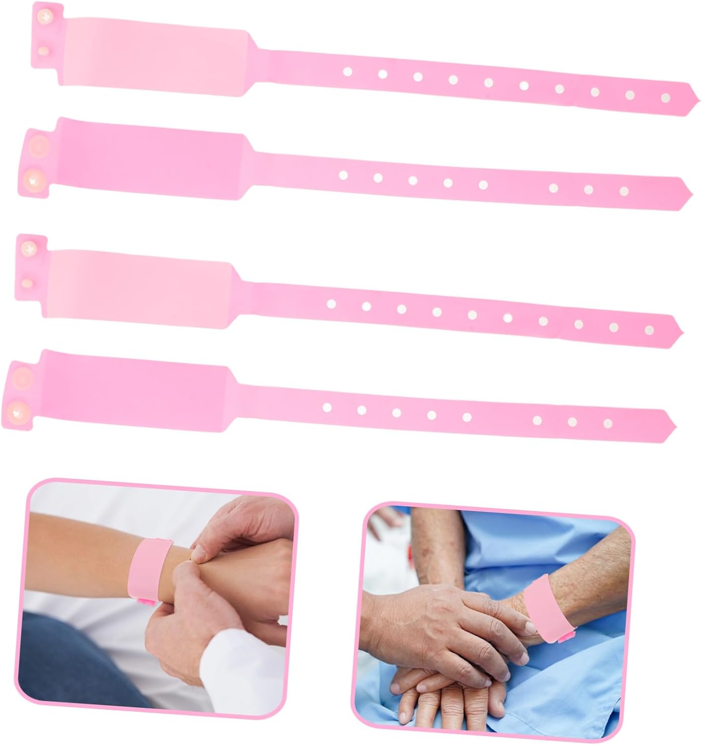 NUOBESTY 100pcs Adjustable Pink PVC Hospital Id Wristbands with Ample Write-on Space for Adult Patient Identification, Tamper-Proof Bracelets for Outpatient Procedures and Emergency Room