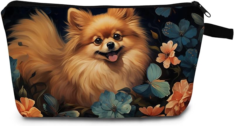 Necessaire de maquiagem MoCaliduccious com estampa de Pomeranian, zíper, poliéster, tamanho mini