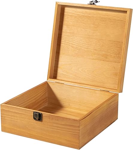 Miniatura 24 de Maleta de madera vintage, 13.8 x 9.8 x 3.9 pulgadas, caja de almacenamiento de madera grande con asa, tapa con bisagras y cierre frontal, cajas de