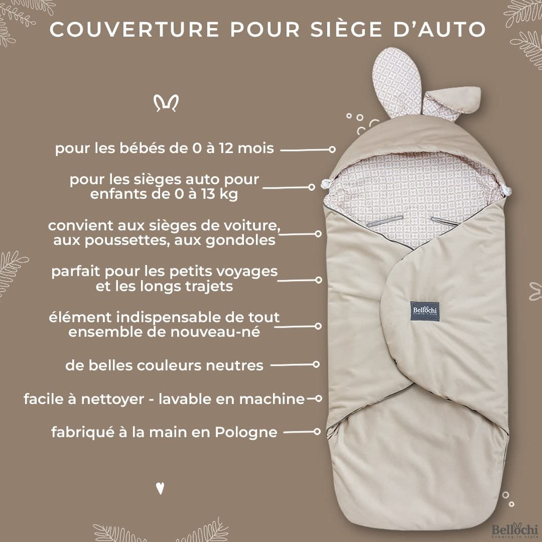 Couverture de siège Auto Bellochi pour bébé de 0 à 12 Mois – Confort Ultime pour Votre bébé en Voyage