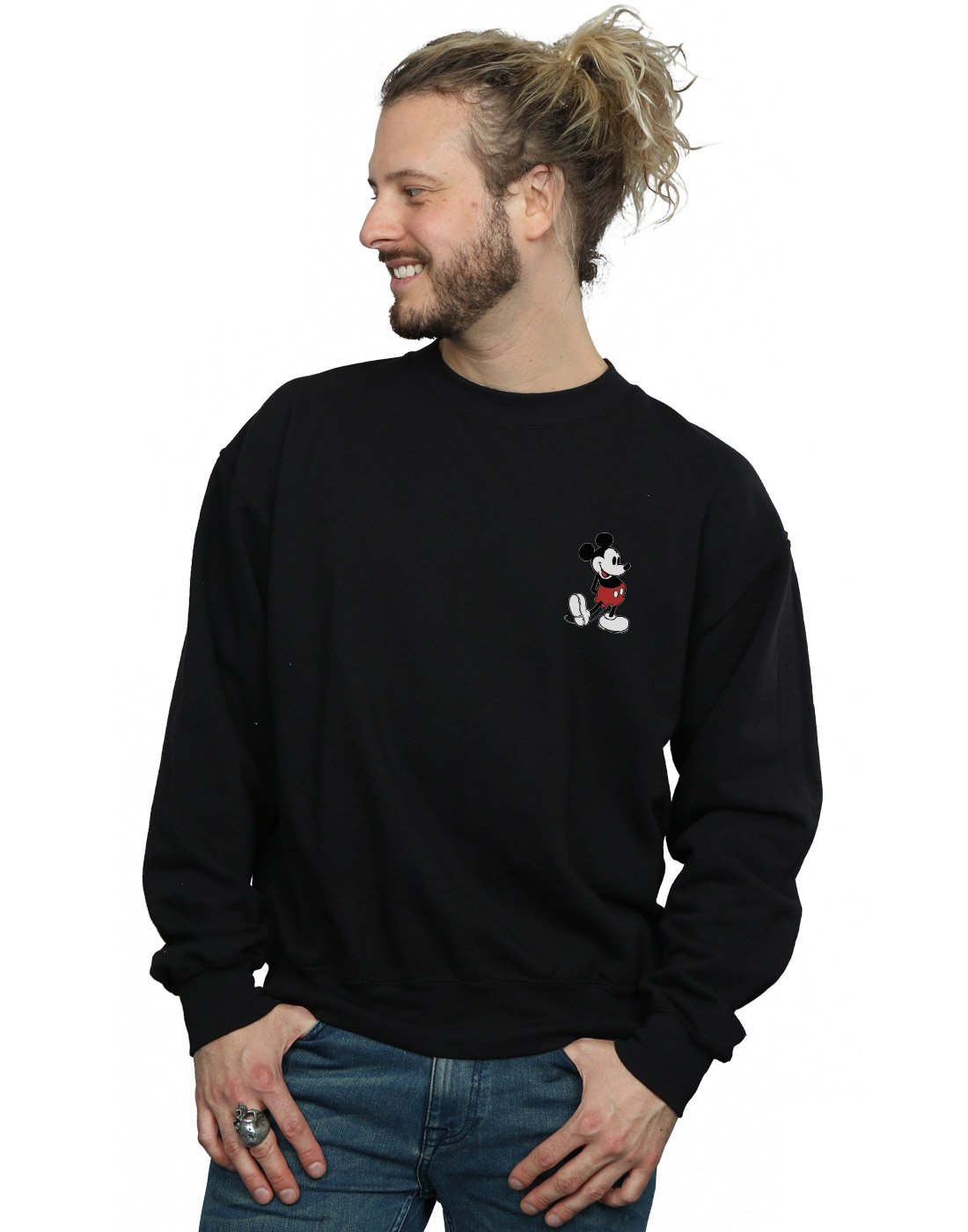 Disney Men's Mickey Mouse Kickin Retro Chest Sweatshirt Black Medium