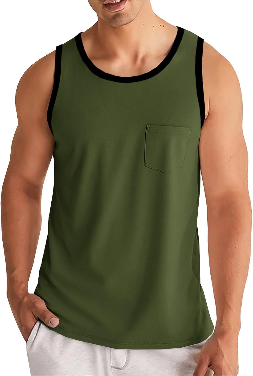 Runcati Men's Workout Tank Tops Athletic Gym Sleeveless Muscle Shirt Casual Basic Summer Fitness T Shirts with Pocket