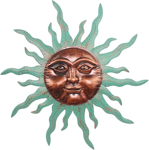 VEWOGARDEN Sun Outdoor Wall Decor, 30" Waterproof Large Metal Wall Art for Home Outside Patio Garden Fence Decorations, Green & Brown
