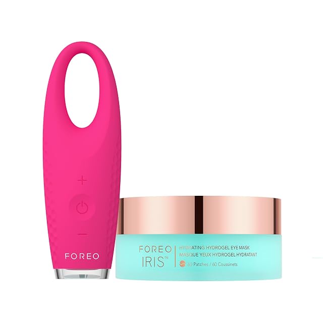 FOREO Eye Revive IRIS 2 Bundle - Lymphatic Drainage Eye Massager IRIS Hydrating Hydrogel Eye Mask 60 pcs