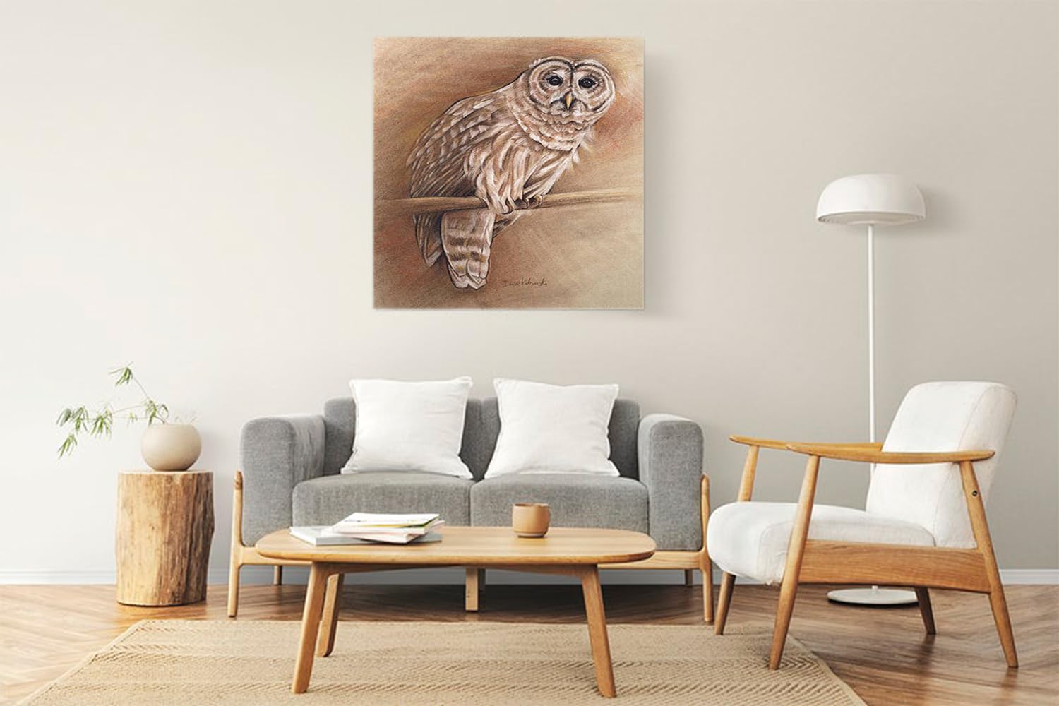 VERRE ART Printed Framed Canvas Painting for Home Decor Office Wall Studio Wall Living Room Decoration (22x22inch Wrapped) - Barred Owl - Wildlife Drawing