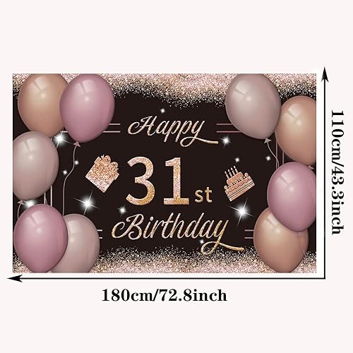 Miniatura 2 de Cartel de fondo de feliz cumpleaños 31 de color negro y rosa con cartel número 31 de 31 para fiesta de cumpleaños para aniversario, cabina de fotos,