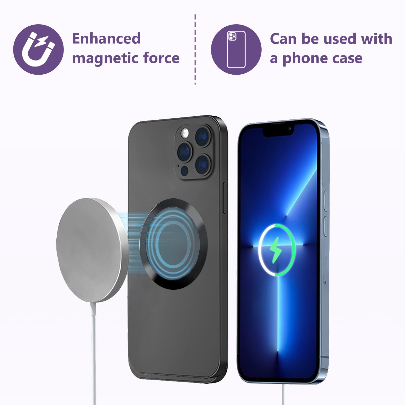 2 Pcs Magnetic Ring Sticker, Universal Magnetic Wireless Charging Ring - Image 3
