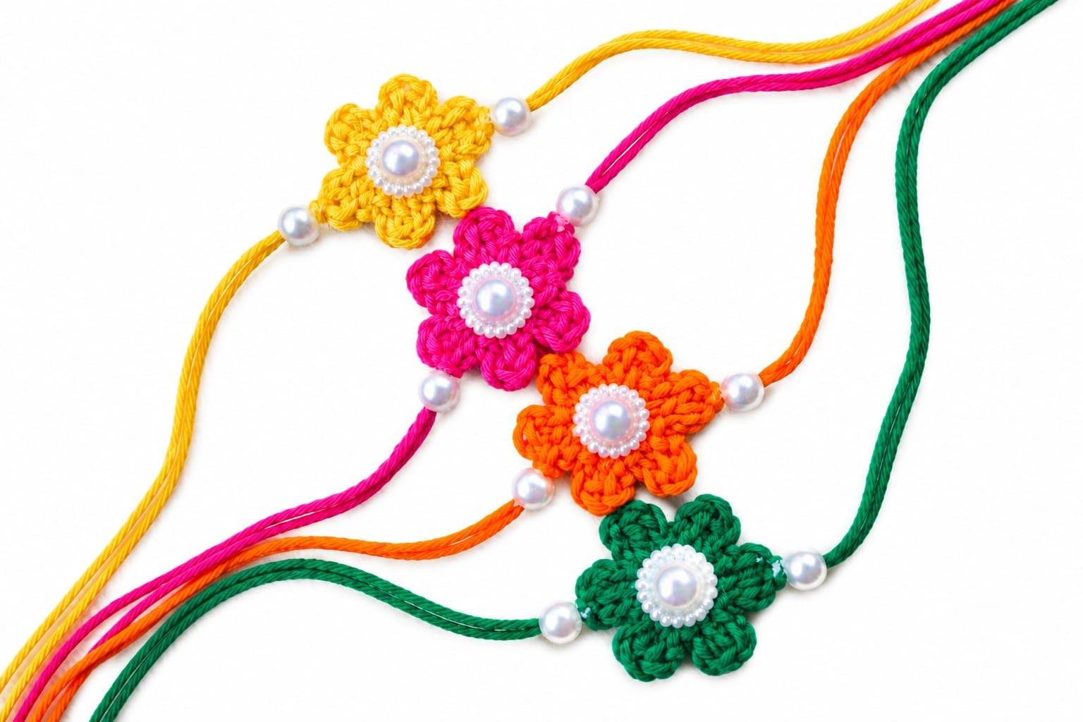 Crochet Handmade Rakhi Set of 3 Pink Green and Yellow-image-18