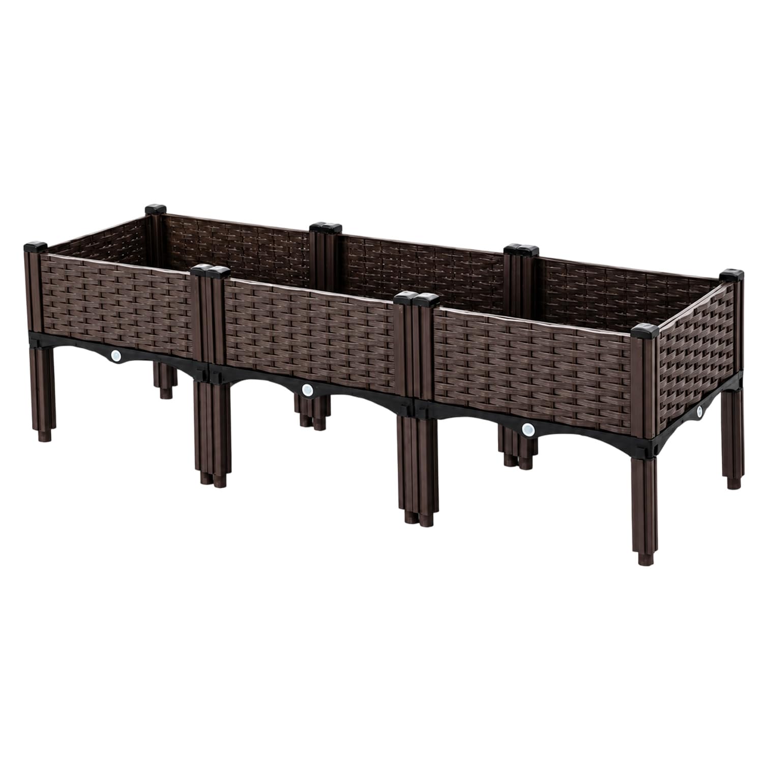 STANSY Raised Garden Bed Planter for Balcony & Terrace | Rattan Design Elevated Plastic Grow Bed with Drain Hole | Weather Resistant Planter for Vegetables, Herbs & Flowers (120x40x36 cm)-image-44