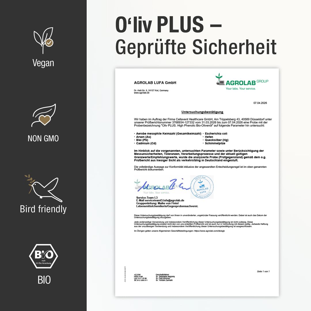 Das Olivenöl mit Gesundheitswert – extra hoher Polyphenol-Gehalt 950 mg/kg – Bio-Qualität – nur 1 Esslöffel/Tag – Oliv PLUS – 1000 ml – 100 Portionen (1000 ml)