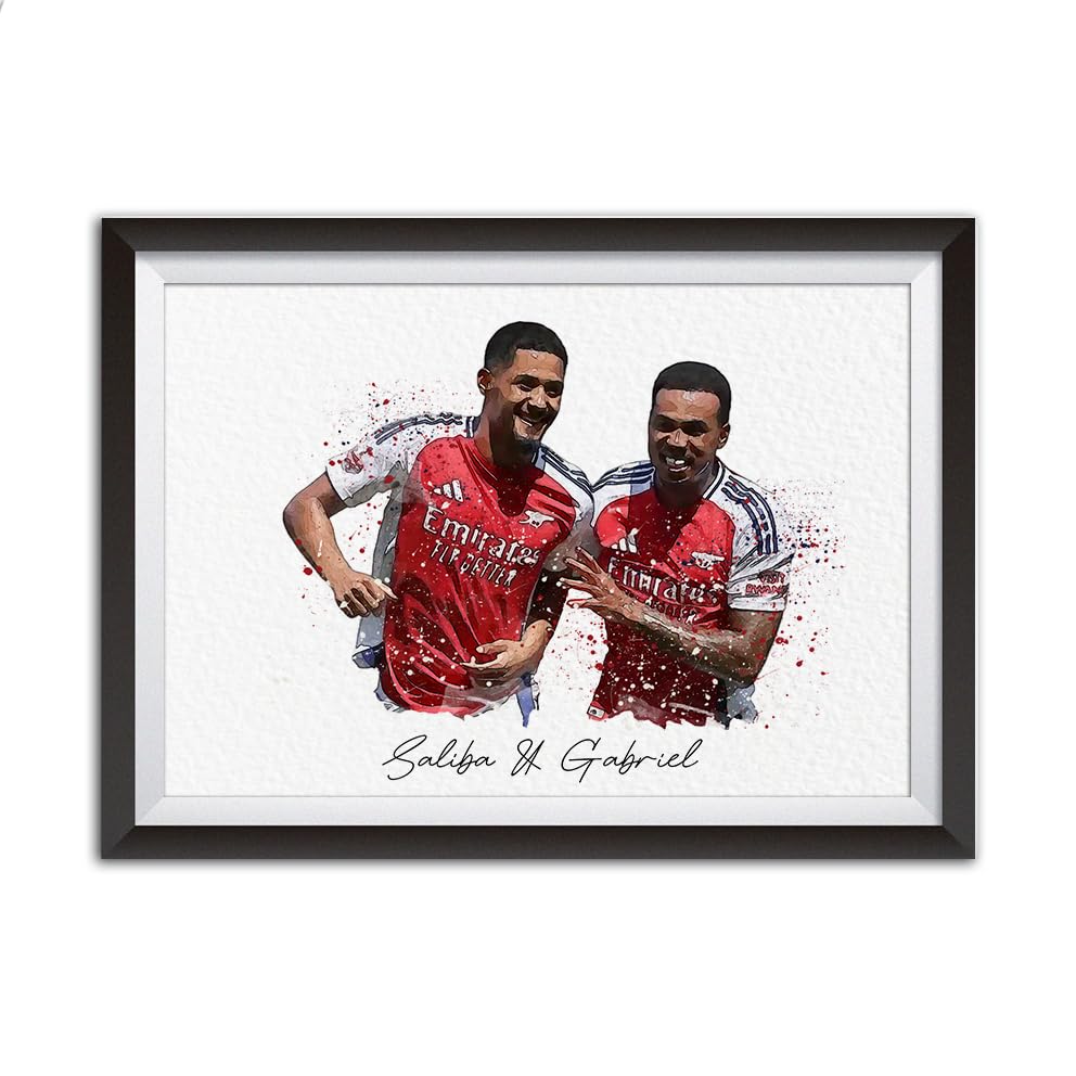 William Saliba & Gabriel Arsenal Football Watercolour style digital print. A4 NO FRAME