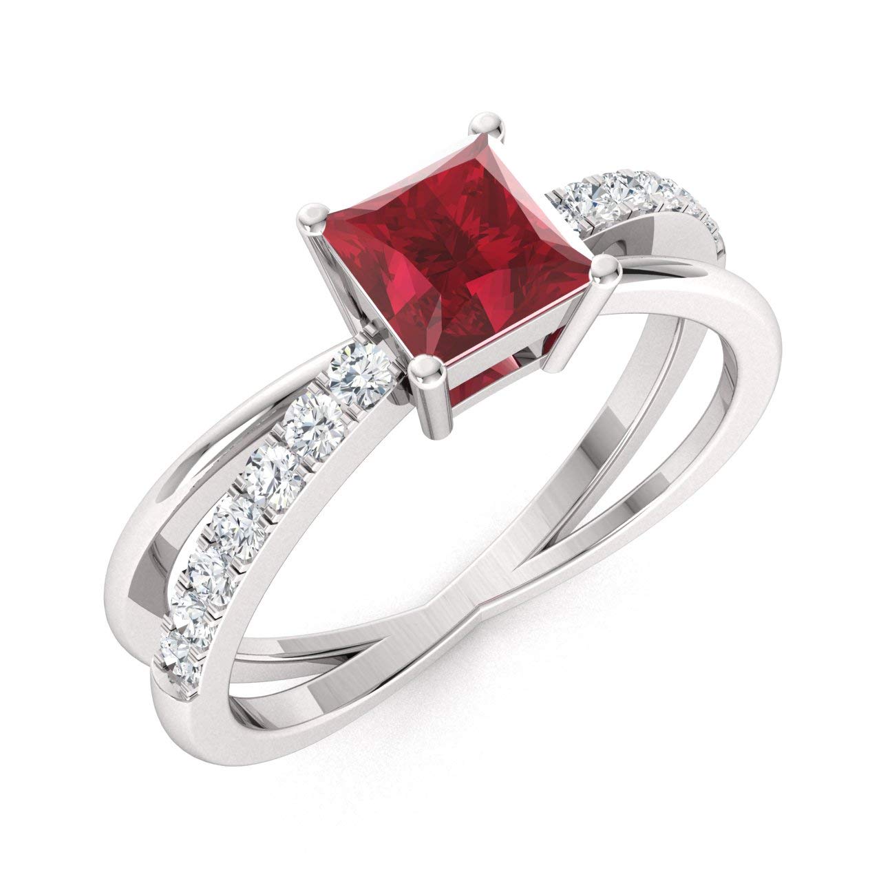 DiamondereNatural and Certified Princess Cut Ruby and Diamond Engagement Ring in 9ct White Gold | 1.17 Carat Ring for Women, UK Size N