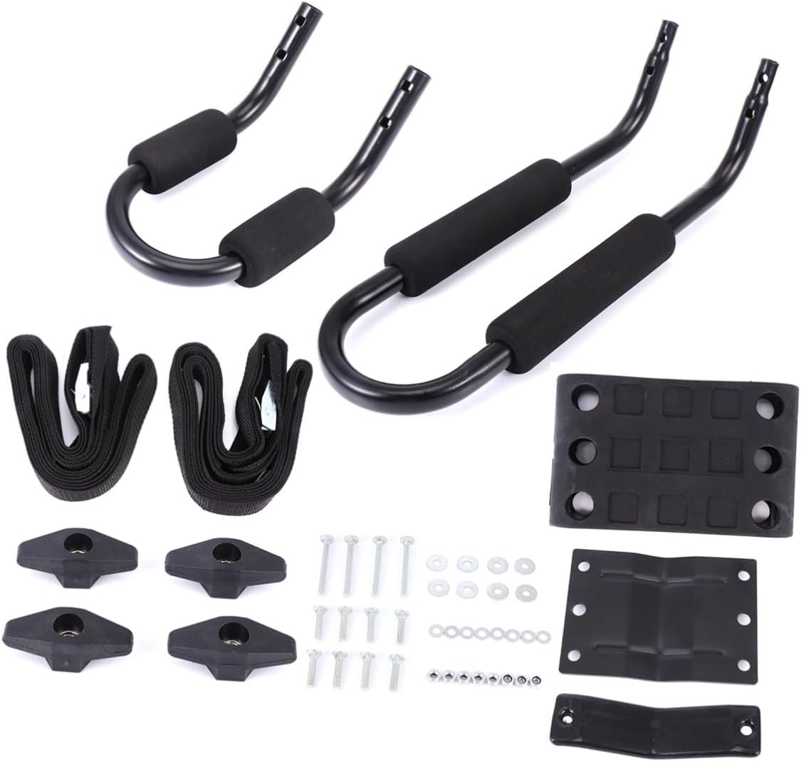 ABOOFAN 2pcs Kayak Canoe Roof Rack J-Shaped Carrier Brackets Detachable Luggage Rack for Car Rooftop Crossbars SUV Truck Outdoor Water Sports Transport