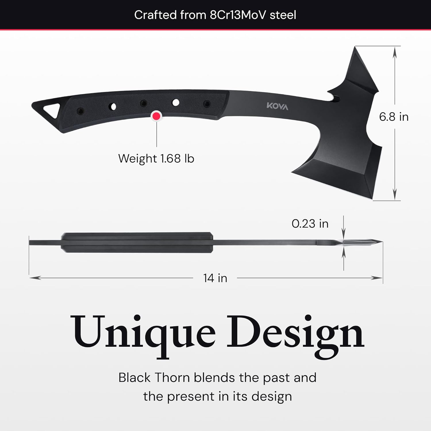 KOVA Personalised Black Thorn Hatchet - Custom Engraved Outdoor EDC Axe for Hunters and Anglers, Gift-Ready Personalized Engraving for Anniversary Birthday Christmas for Husband Dad Brother