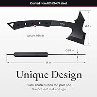 Vista 4 de KOVA Hacha de espina negra, acero inoxidable, longitud total de 14 pulgadas, hoja de 6.8 pulgadas, mango G10, hacha ligera y duradera, ideal