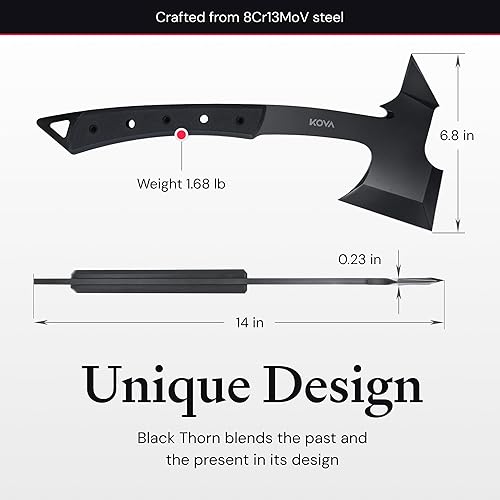 Miniatura 4 de KOVA Hacha de espina negra, acero inoxidable, longitud total de 14 pulgadas, hoja de 6.8 pulgadas, mango G10, hacha ligera y duradera, ideal