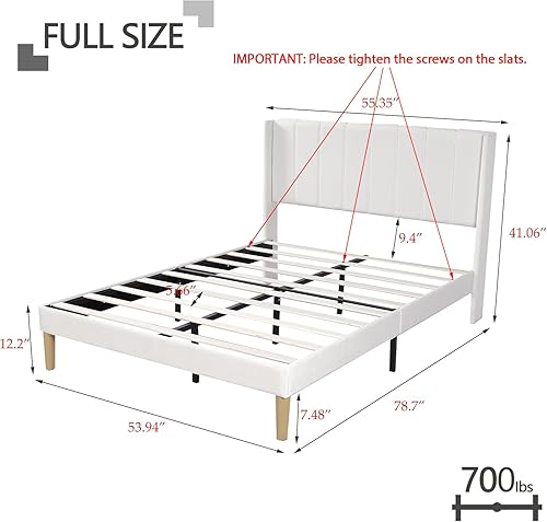 Miniatura 2 de Zoophyter Base de cama tapizada de tamaño matrimonial con cabecero, listones de madera fuertes, no necesita somier, fácil montaje, lino blanco