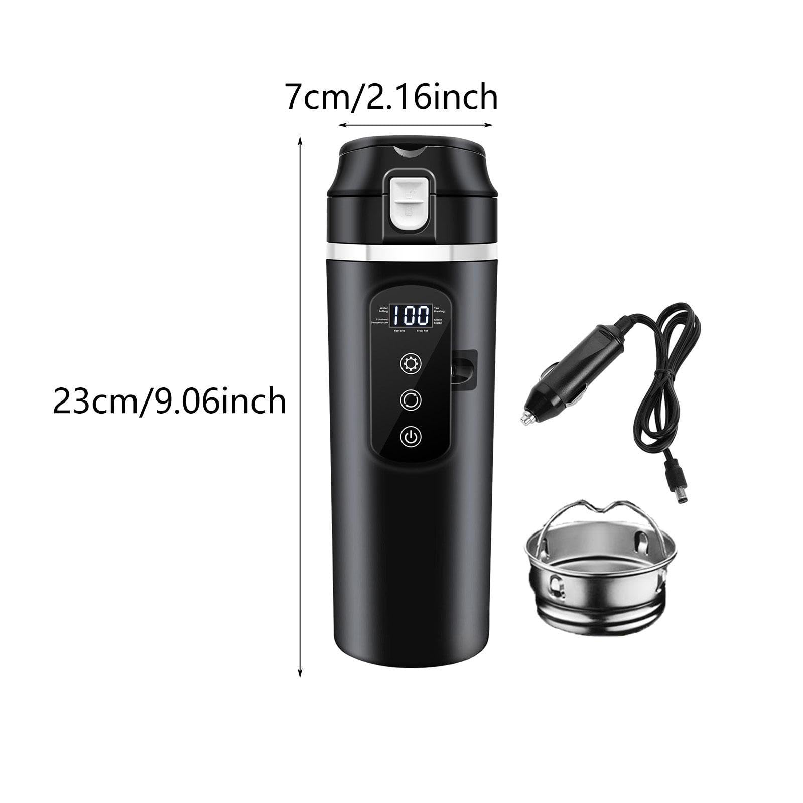 12V/24V Auto Wasserkocher, Reise Wasserkocher mit Isolierter Tasse Zum Heizen für Familie, Auto Und Schule, Schwarz