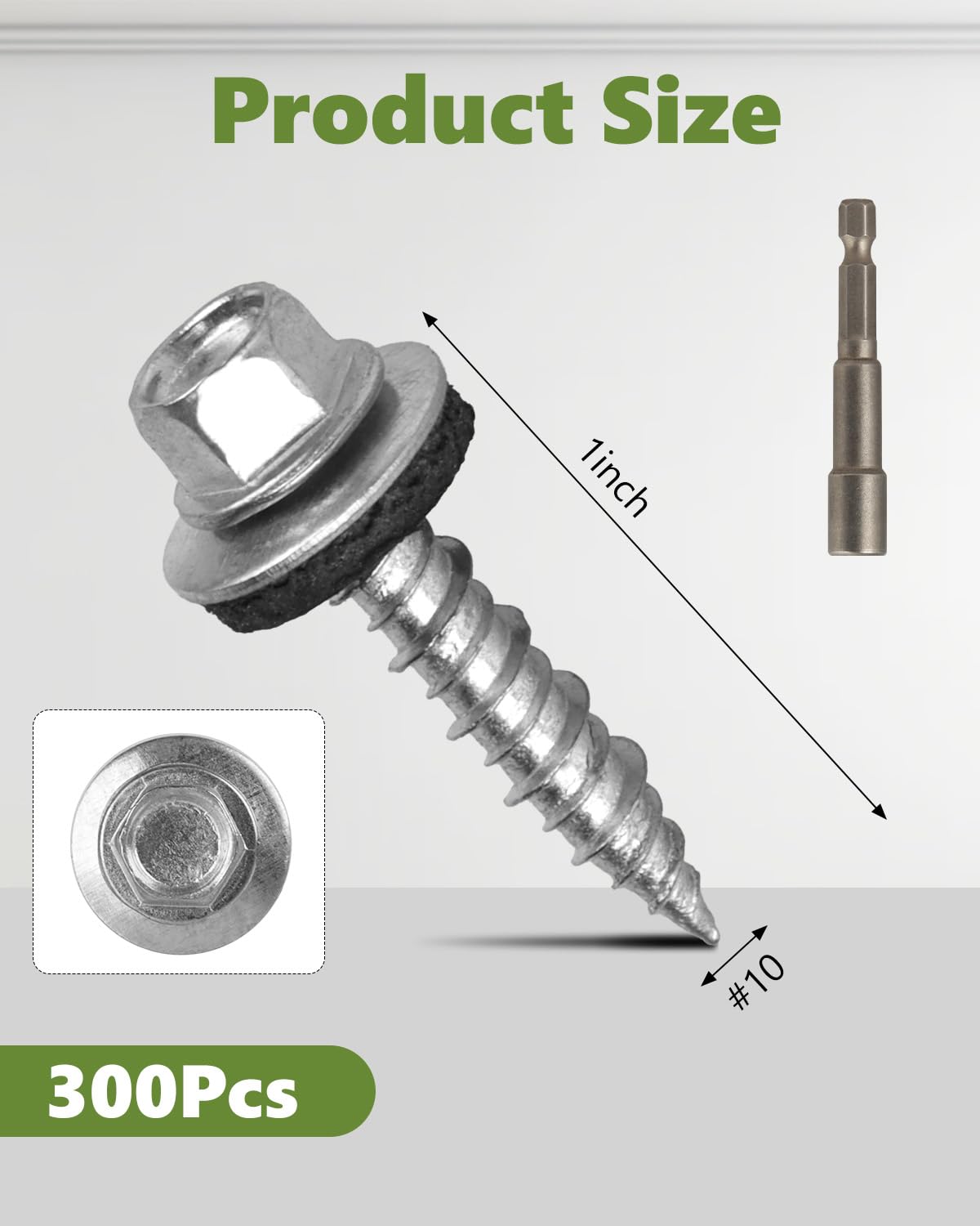 Metal Roofing Screws - 300 Pack #10 x 1 Inch -2