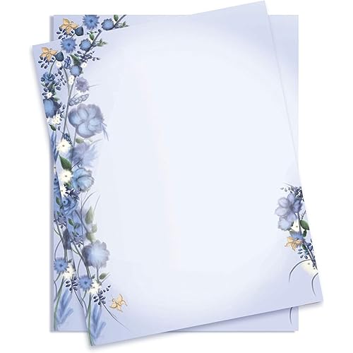 Geographics Blue Floral Dream Letterhead Paper, 32 lb. Design Paper, 8.5 x 11" (Pack of 50)