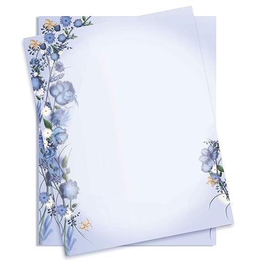 Geographics Blue Floral Dream Letterhead Paper, 32 lb. Design Paper, 8.5 x 11" (Pack of 50)