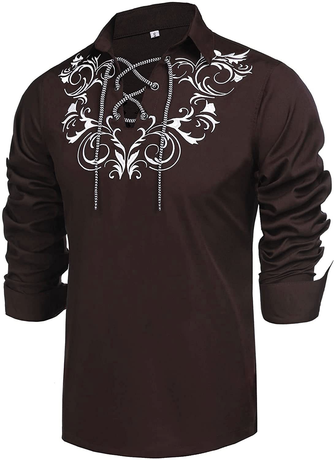 DaupanzeesMens Scottish Jacobite Ghillie Kilt Shirt Casual Long Sleeve Shirt