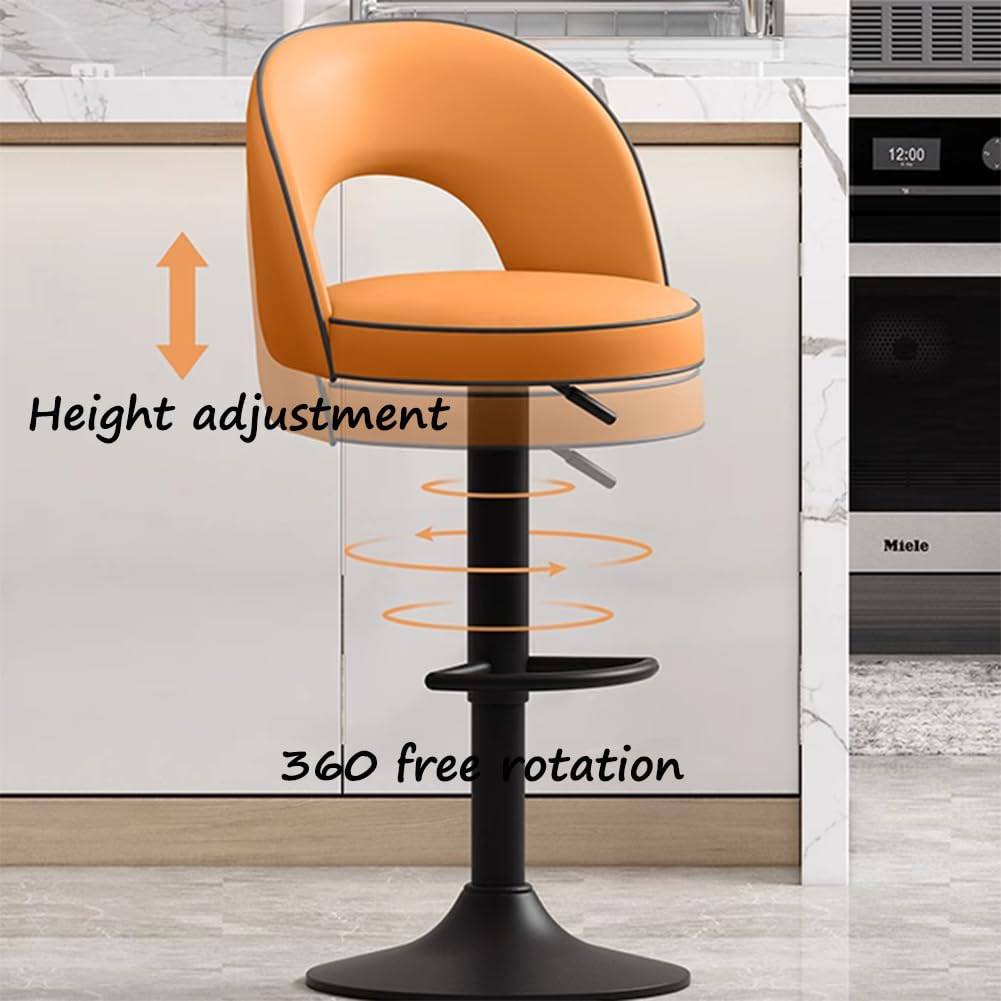 Silla de comedor giratoria de 360° con respaldo, altura ajustable, taburete alto para barra de desayuno, asiento tapizado de poliuretano, elegante y cómodo