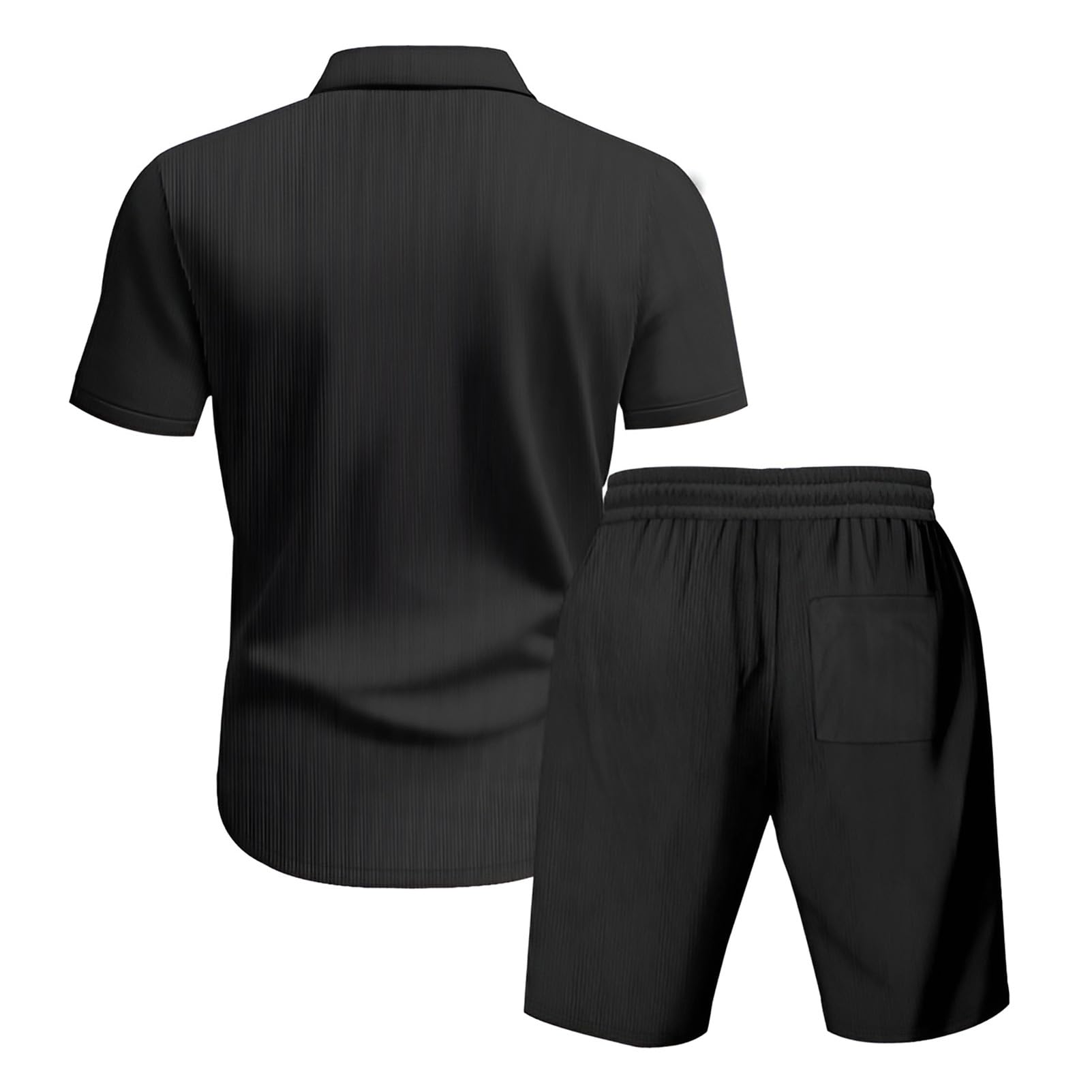 amropi Uomo Tuta Pantaloncini 2 Pezzi Corduroy Maniche Corte Camicia Bottone Estiva Sportiva Completo