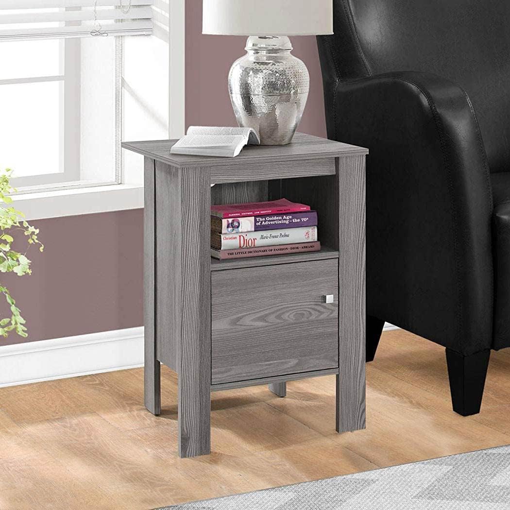 Monarch Specialties ACCENT TABLE-GREY NIGHT STAND WITH STORAGE, 17.25" L x 14" D x 24.25" H