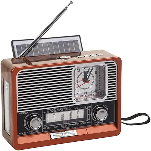 JGQGB Portable Retro Radio FMAMSW1-6 Receiver BT Speaker Solar MP3 Music Player LED Light