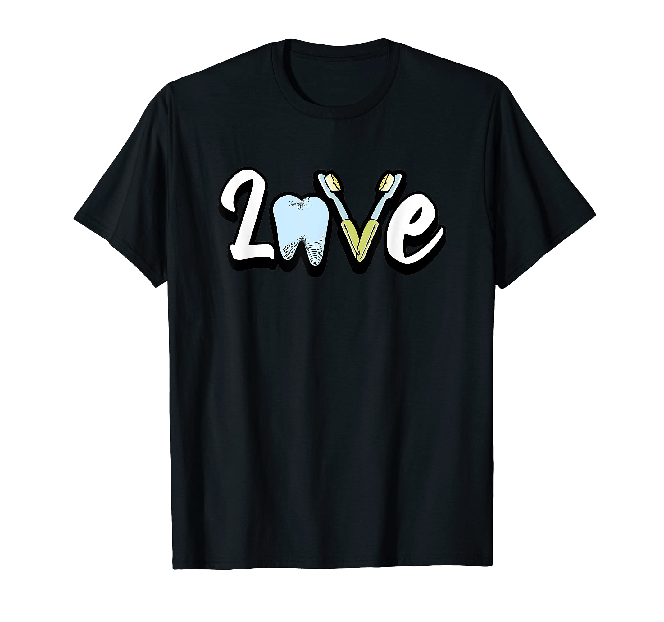 Funny Love Dental Surgeon Teeth Tooth Toothbrush Dentist T-Shirt, Black