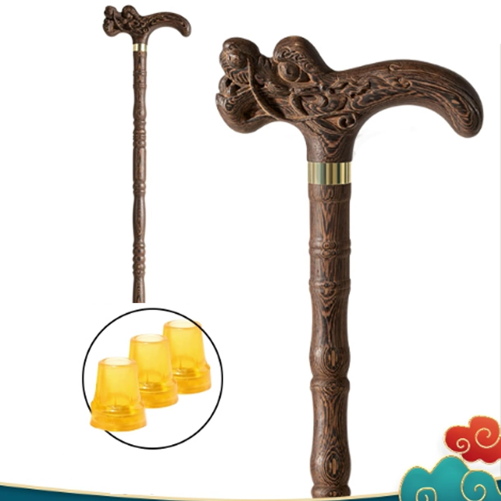 Bastón de Calabaza Estilo líder de 90 cm - Madera Maciza Ligera Antideslizante (Caoba/ala de gallina) para Personas Mayores