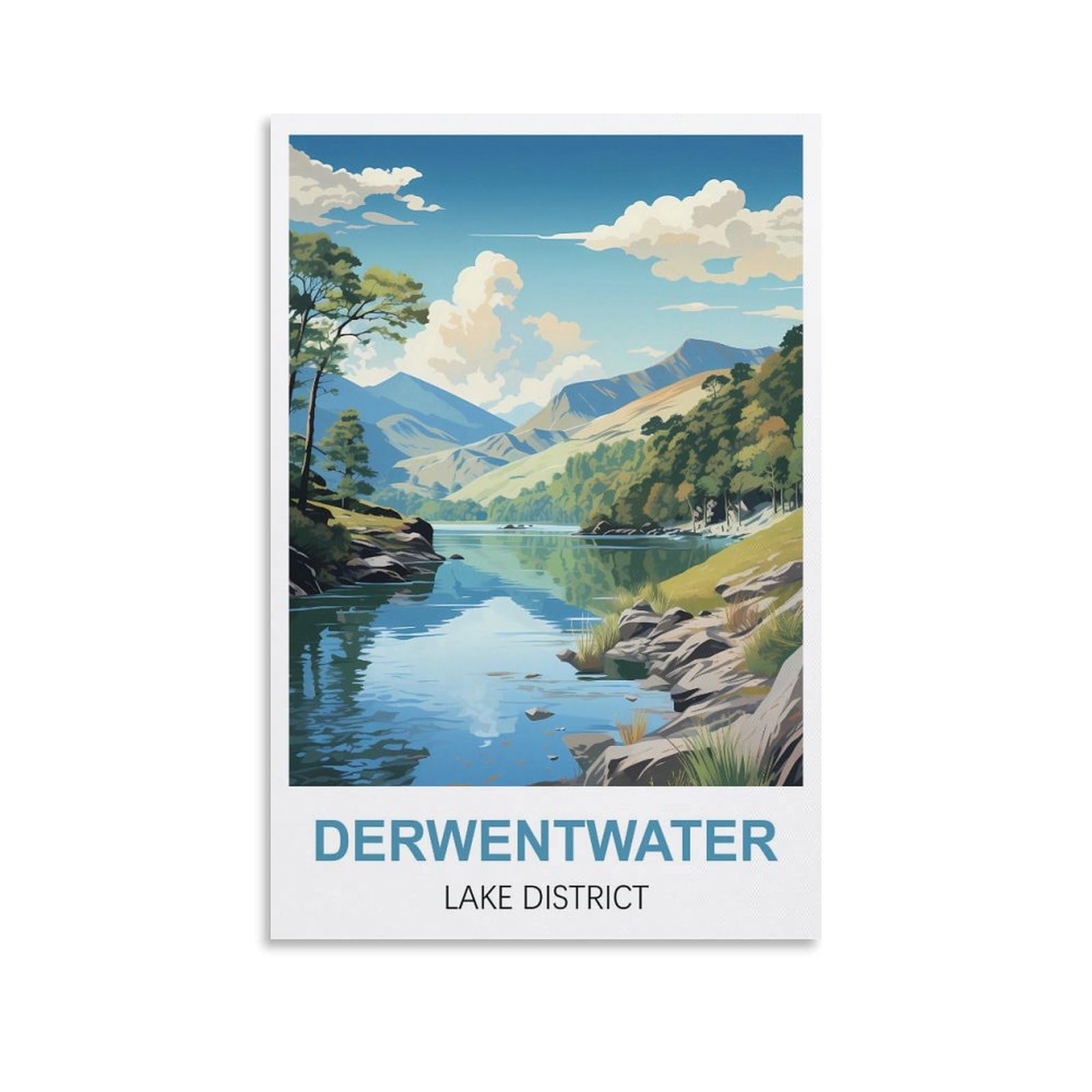 WHCHEEH Derwentwater Lake District Vintage Travel Poster 08x12inch(20x30cm) Canvas Art Print Wall Art Decor Picture