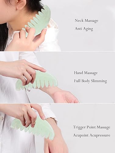 Miniatura 4 de LEOSENSE Peine de masaje de cuero cabelludo de jade grande, peine Gua Sha de piedra de jade, masaje de raspado de cuerpo completo, terapia relajante