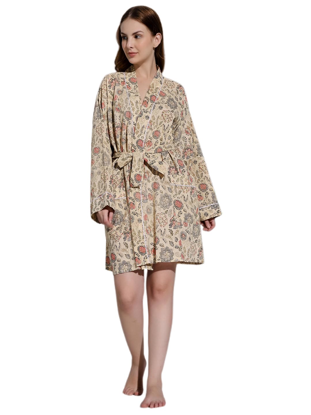 Ravaiyaa - Attitude is everything Women Printed Pure Cotton Bath Robe | Full Sleeve Above Knee Length Ladies Bath Robes | Pocket with Waist belt Girls Bathrobes-image-0