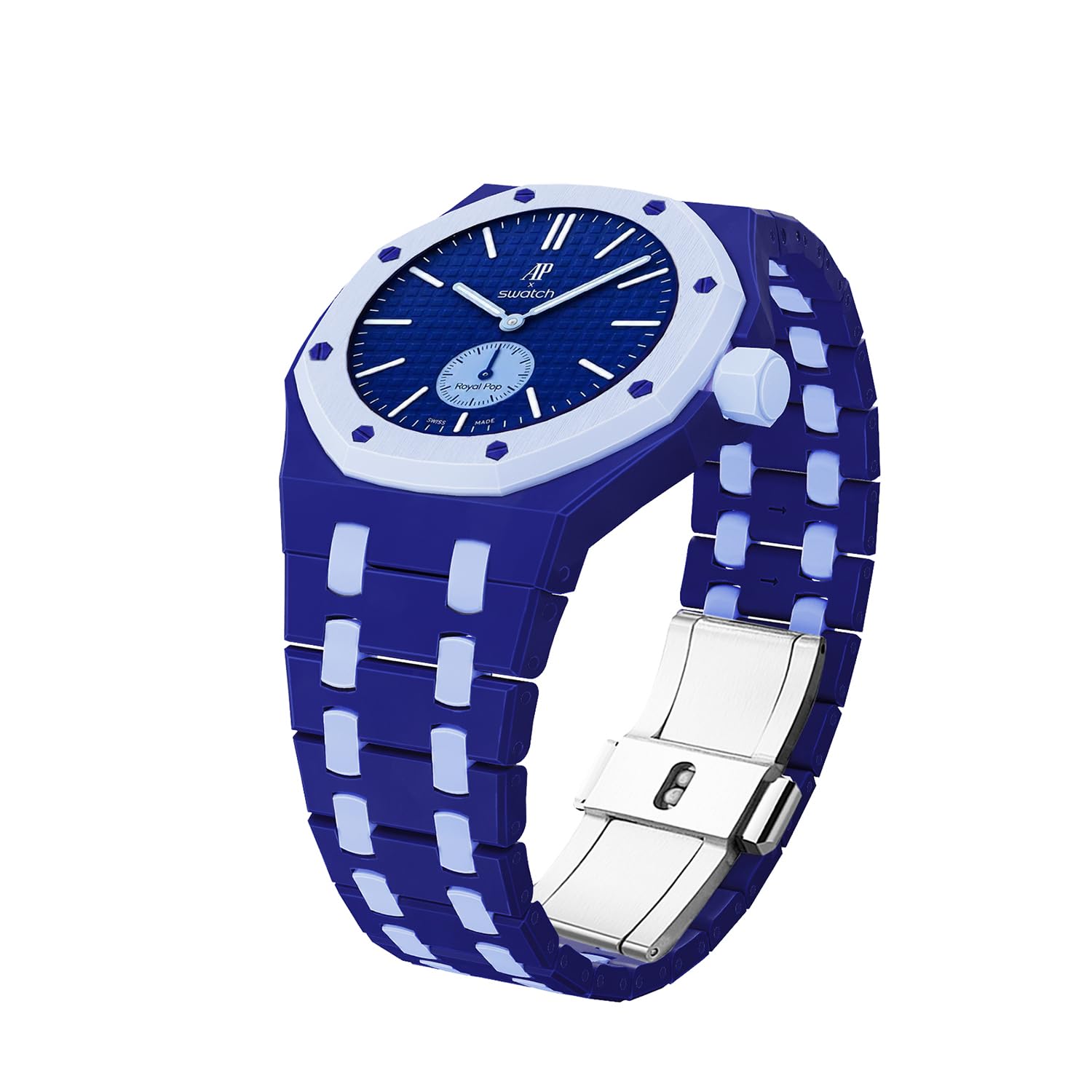 YKNIUFLY Biokeramik-Uhrenarmband und Gehäuse, kompatibel mit Swatch Royal Pop, 3-Uhr-Krone, Ersatz-Mod-Zubehör für Damen und Herren