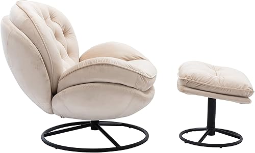 Miniatura 7 de HomSof Silla giratoria de terciopelo con juego otomano diván moderno con reposapiés sillón cómodo con patas de metal tamaño único gris liso