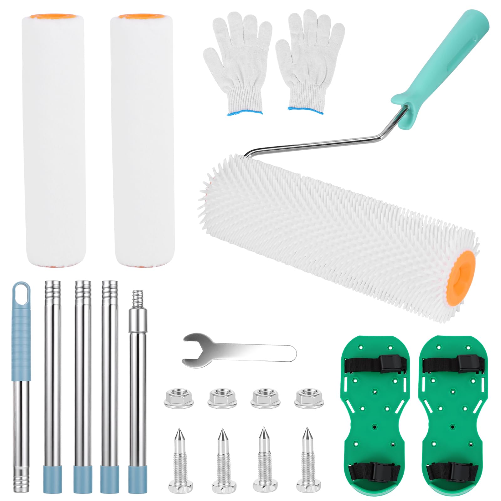 9 Inch Paint Roller Set with Spiked Roller Floor Self Leveling Roller Shoes