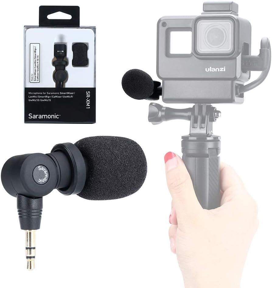 Vlog Setup for Gopro Hero 7 6 5, V2 Housing Case +Saramonic SR-XM1 3.5mm Wireless Video Recording Microphone + Mini Tripod Handle