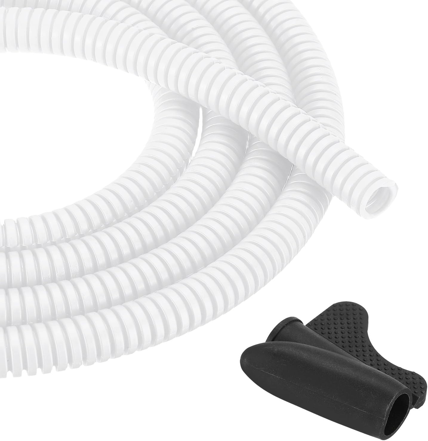 MECCANIXITY 1/4 Inch 100ft Split Wire Loom Tubing, Flexible Cord Protectors with Installation Tool Cable Management Sleeve Conduits Cover for Office Home Electrical Automotive Wires, White